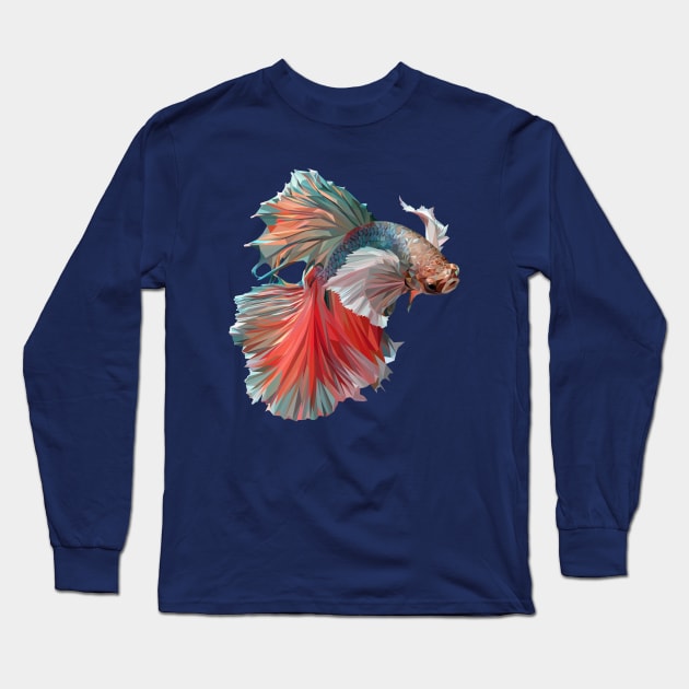 Polygonal illustration art of Siamese fighting fish. Long Sleeve T-Shirt by Lewzy Design